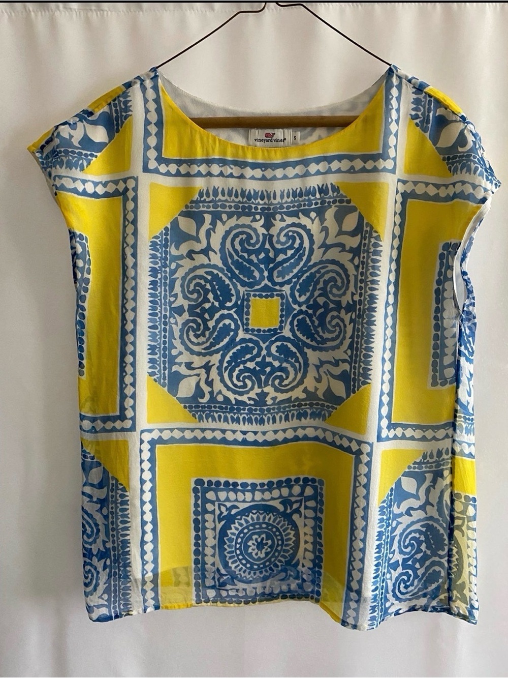 Vineyard Vines Yellow and Blue Medallion Blouse